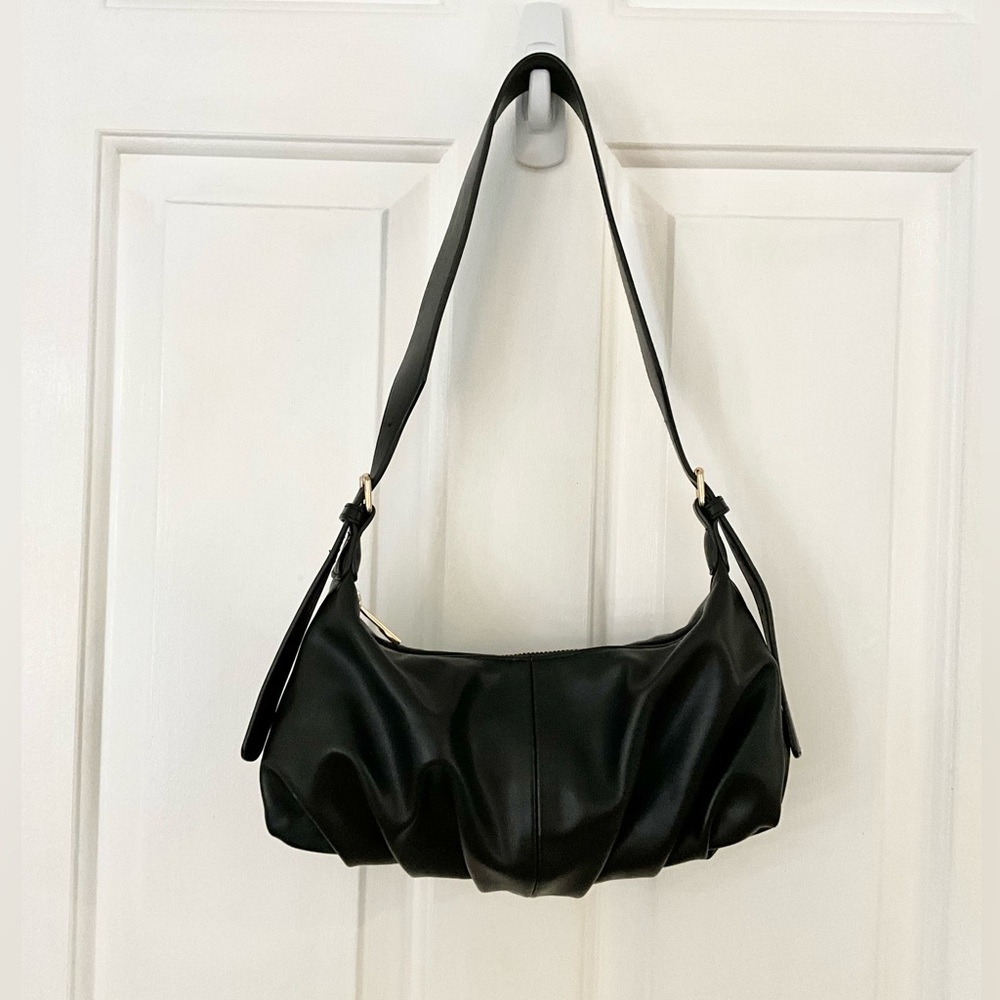 Black Vegan Leather Shoulder Bag